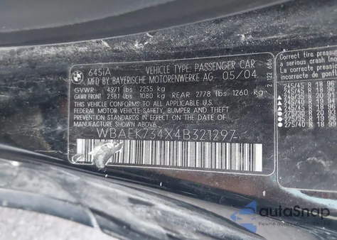 2004 BMW 645Ci from USA, damaged, VIN WBAEK734X4B321297